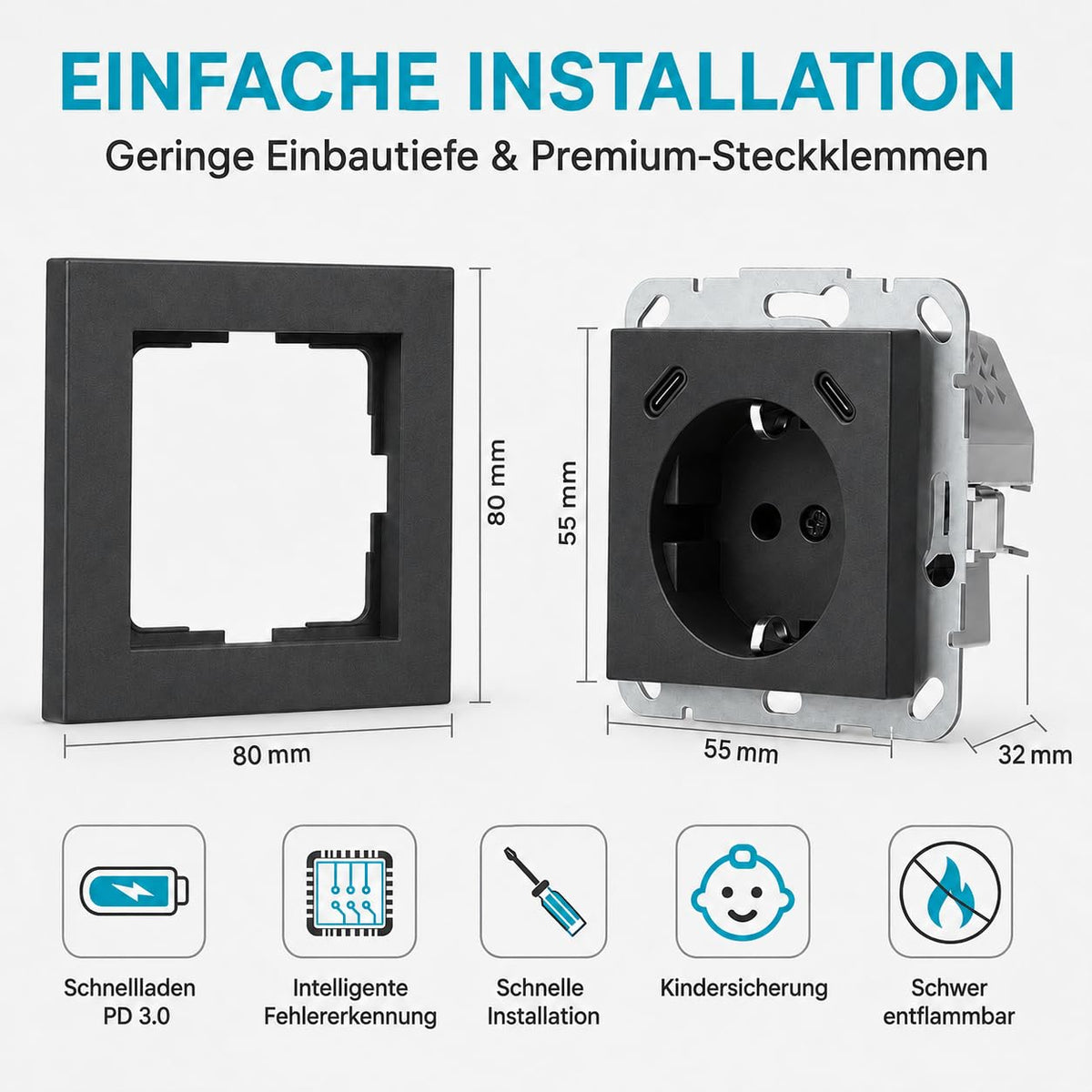 USB-Ladesteckdose in Anthrazit – Produktansicht 4